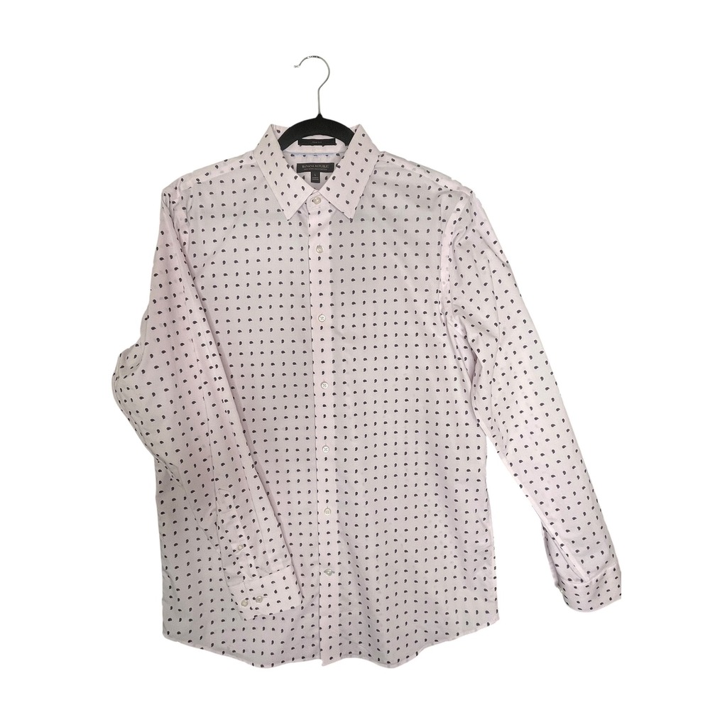 Banana Republic Mens Slim Fit Non-Iron Cotton Pink Paisley‎ Dress Shirt Large L